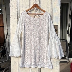 White Lace Bell Sleeve Dress (L)